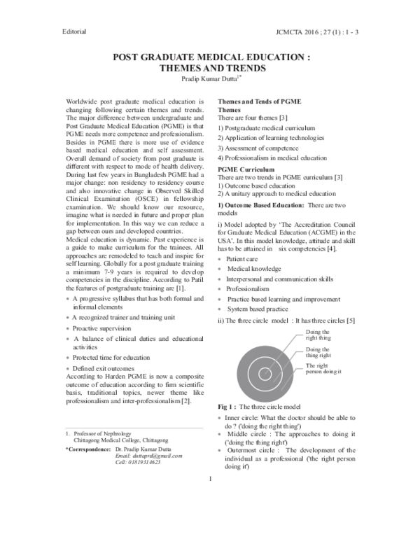 (PDF) Post Graduate Medical Education : Themes and Trends