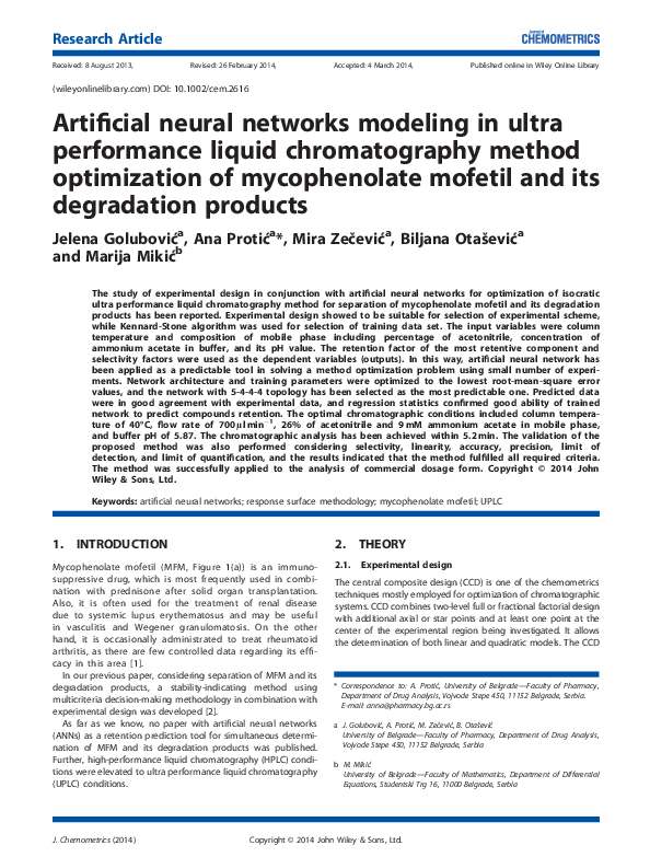 (PDF) Artificial neural networks modeling in ultra performance liquid ...