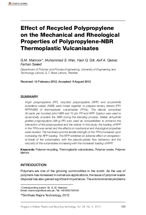 (PDF) Effect of Recycled Polypropylene on the Mechanical and ...