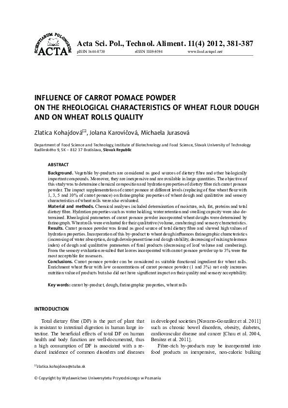 (PDF) Influence of carrot pomace powder on the rheological ...