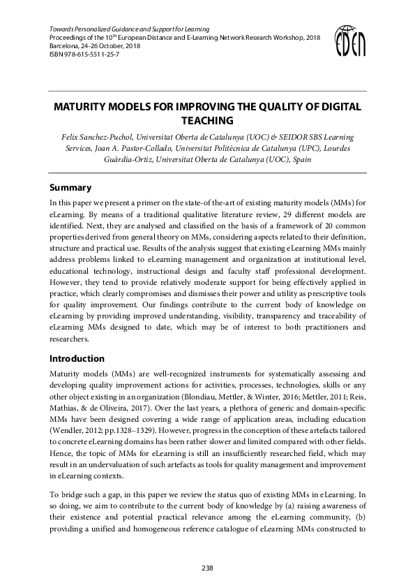 (PDF) Maturity models for improving the quality of digital teaching