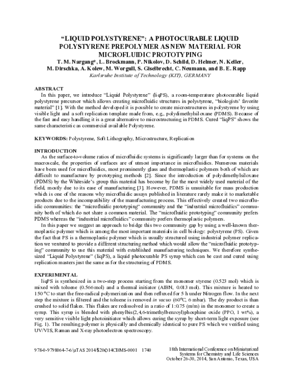 (PDF) Liquid polystyrene: a photocurable liquid polystyrene prepolymer ...