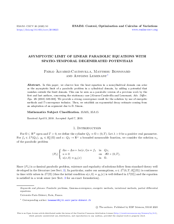 (PDF) Asymptotic limit of linear parabolic equations with spatio ...