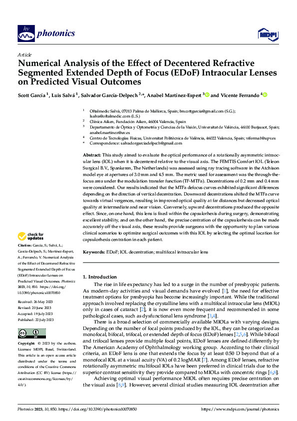 (PDF) Numerical Analysis of the Effect of Decentered Refractive ...