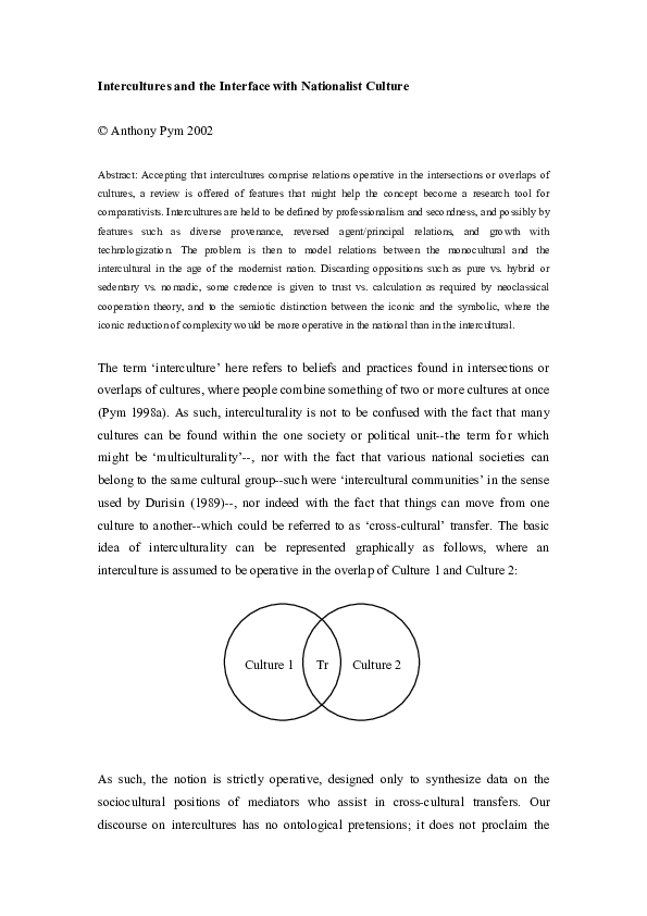 (PDF) Intercultures and the Interface with Nationalist Culture