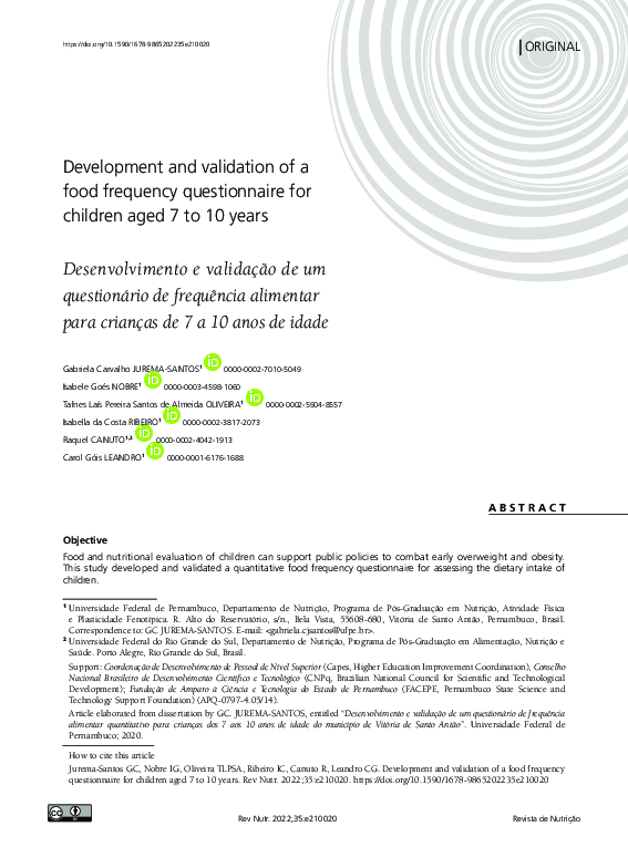 (PDF) Development and validation of a food frequency questionnaire for ...