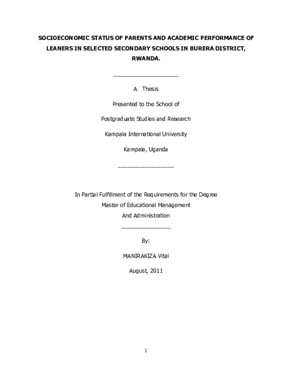(PDF) Socioeconomic Status of Parents and Academic Performance of Learners