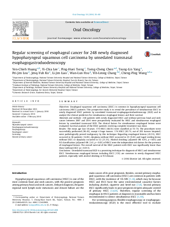 (PDF) Regular screening of esophageal cancer for 248 newly diagnosed ...