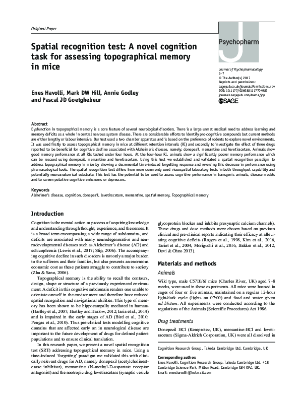 (PDF) Spatial recognition test: A novel cognition task for assessing ...