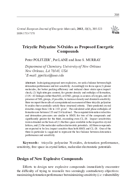 (PDF) Tricyclic polyazine n-oxides as proposed energetic compounds