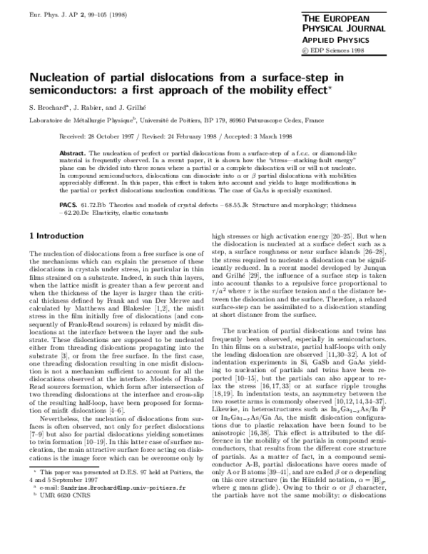 (PDF) Nucleation of partial dislocations from a surface-step in ...