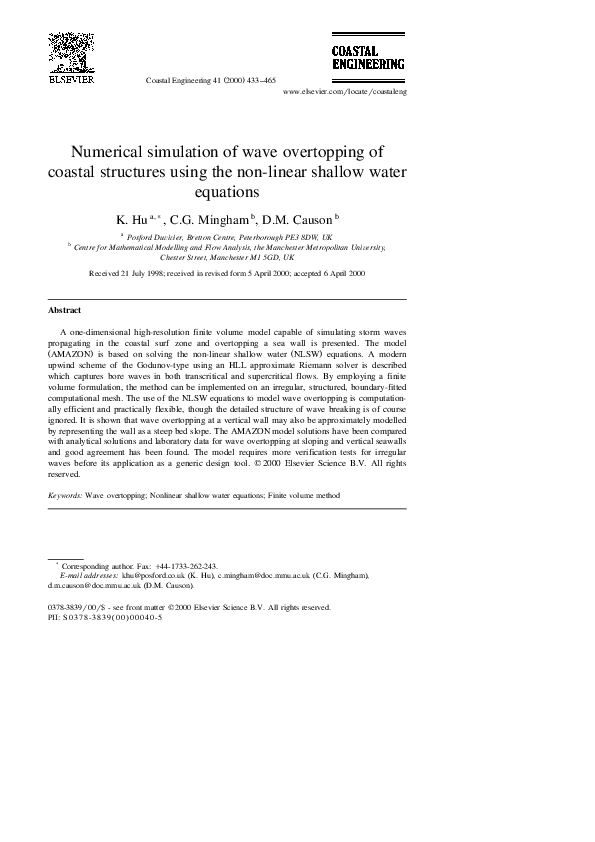 (PDF) Numerical simulation of wave overtopping of coastal structures ...