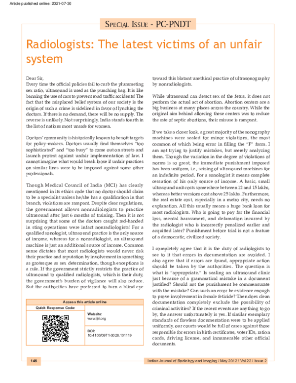 (PDF) Radiologists: The latest victims of an unfair system
