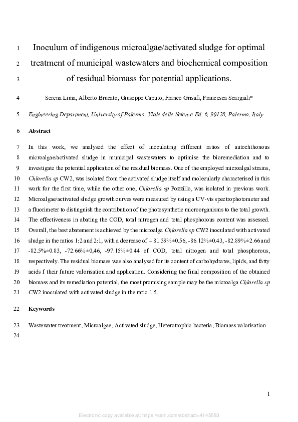 (PDF) Inoculum of Indigenous Microalgae/Activated Sludge for Optimal ...