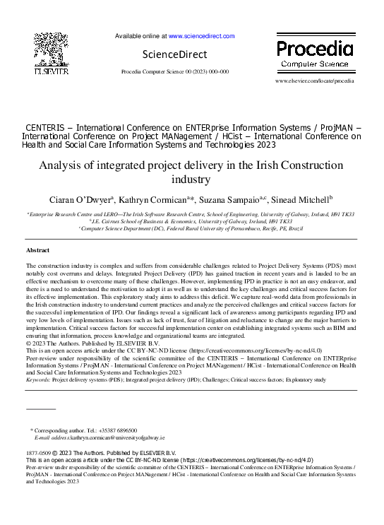 (PDF) Analysis of integrated project delivery in the Irish Construction ...