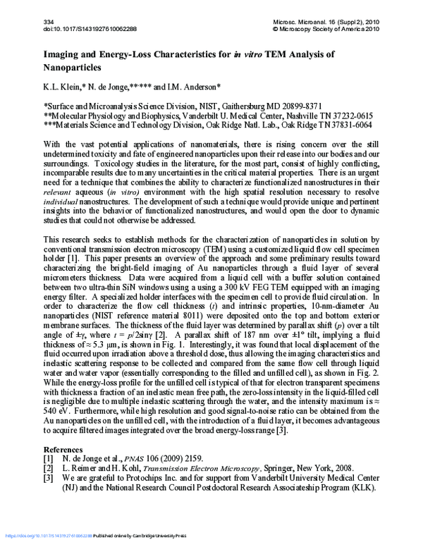 (PDF) Imaging and energy-loss characteristics for in vitro TEM analysis ...