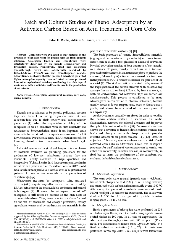 (PDF) Batch and Column Studies of Phenol Adsorption by an Activated ...