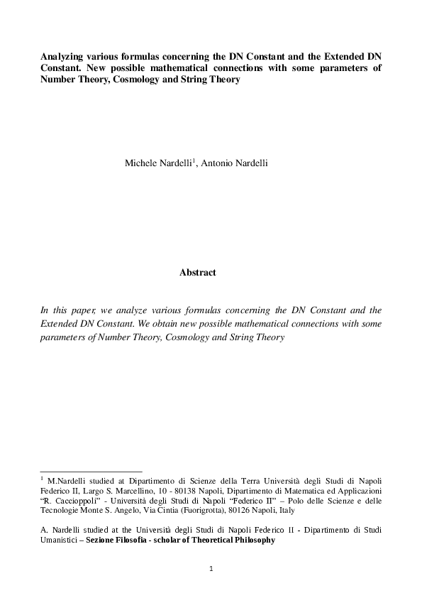(PDF) Analyzing various formulas concerning the DN Constant and the ...