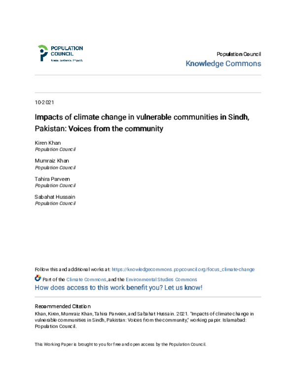 (PDF) Impacts of climate change in vulnerable communities in Sindh ...