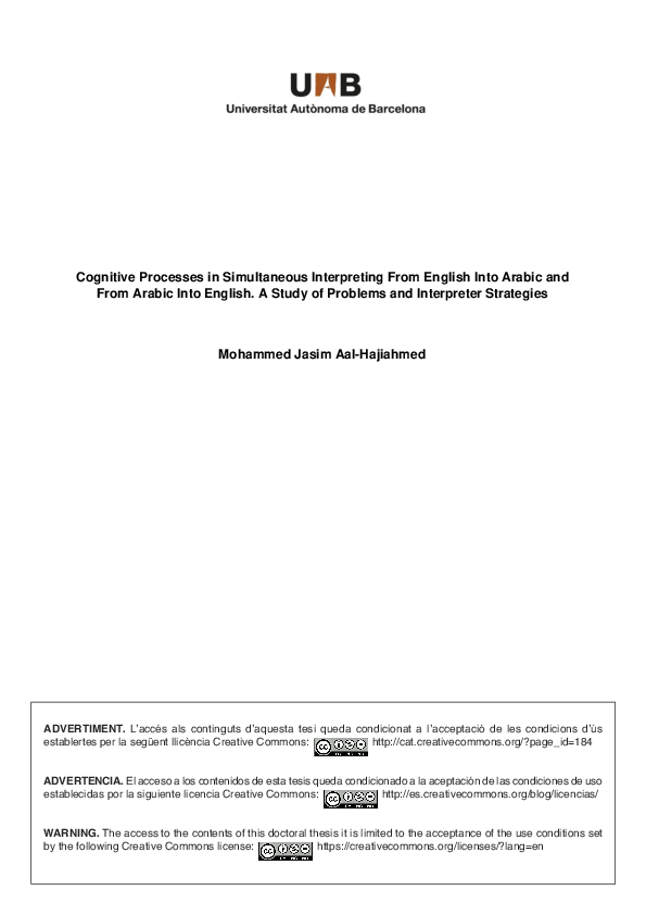 (PDF) Cognitive Processes in Simultaneous Interpreting From English ...