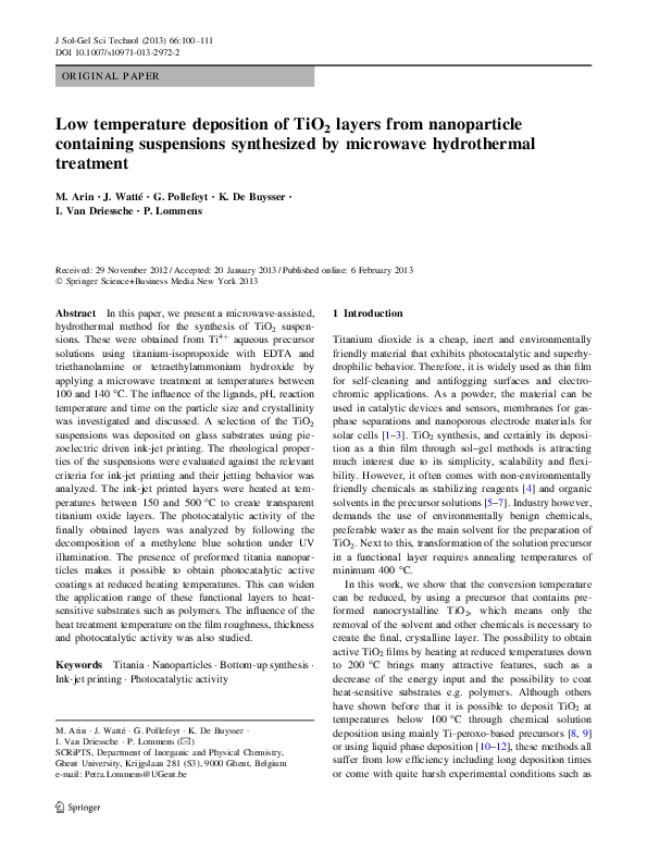 (PDF) Low temperature deposition of TiO2 layers from nanoparticle ...