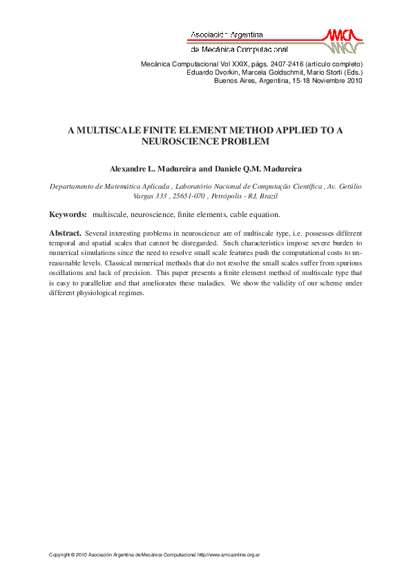 (PDF) A Multiscale Finite Element Method Applied to a Neuroscience Problem