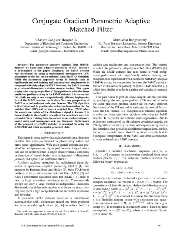 (PDF) Conjugate gradient parametric adaptive matched filter