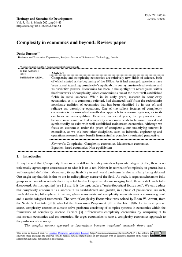 (PDF) Complexity in Economics and beyond: Review paper