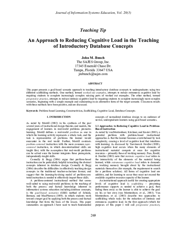 (PDF) An Approach to Reducing Cognitive Load in the Teaching of ...