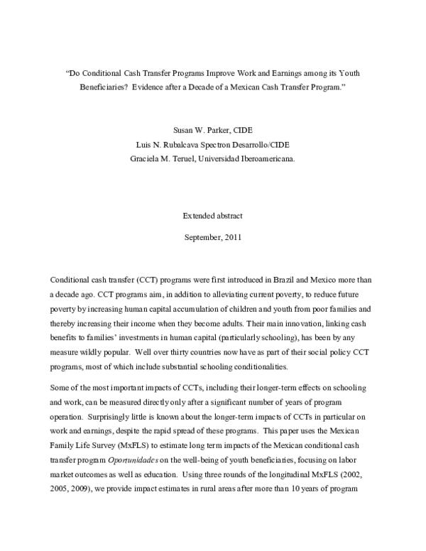 (PDF) Do Conditional Cash Transfer Programs Improve Work and Earnings ...