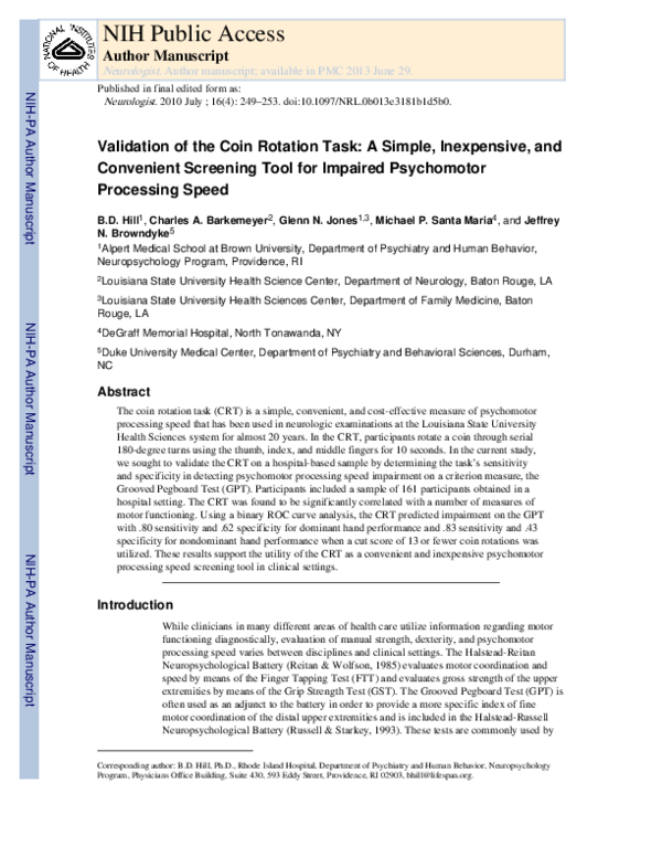 (PDF) Validation of the Coin Rotation Test