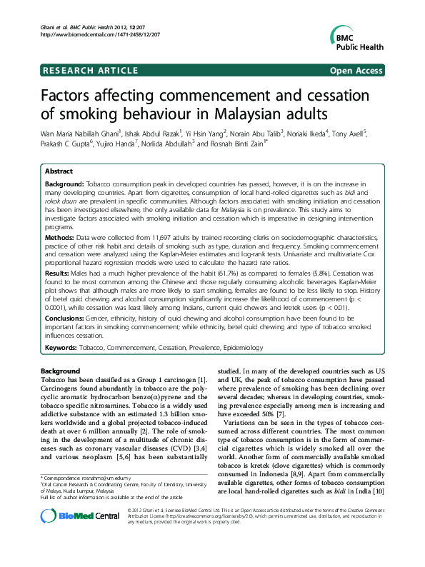 (PDF) Factors affecting commencement and cessation of smoking behaviour ...