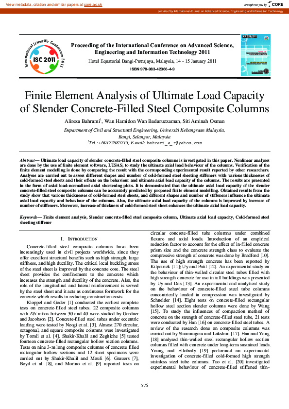 (PDF) Finite Element Analysis of Ultimate Load Capacity of Slender ...