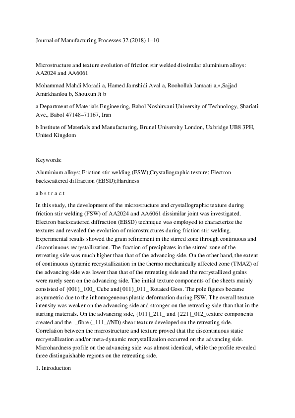 (PDF) Microstructure and texture evolution of friction stir welded ...