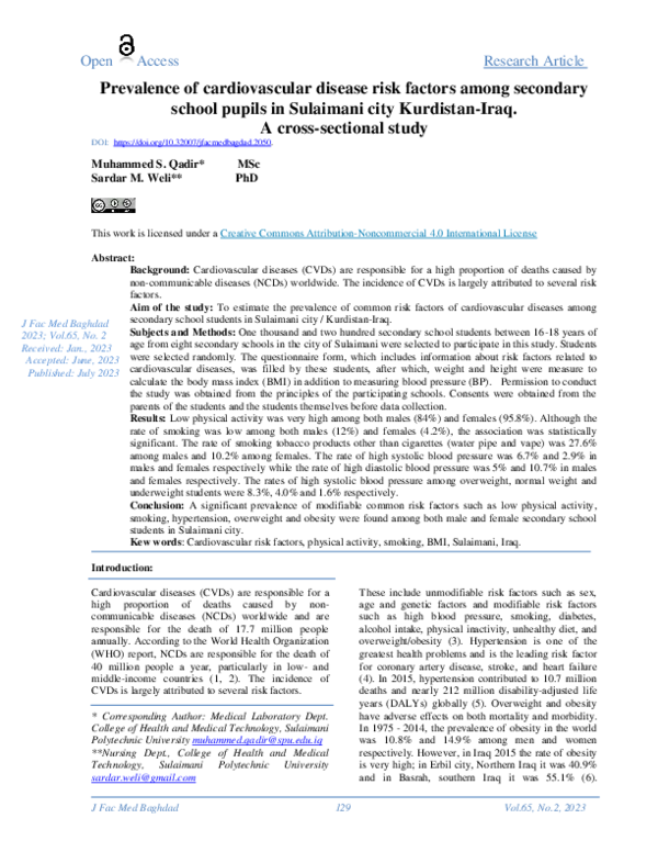 (PDF) Prevalence of cardiovascular disease risk factors among secondary ...