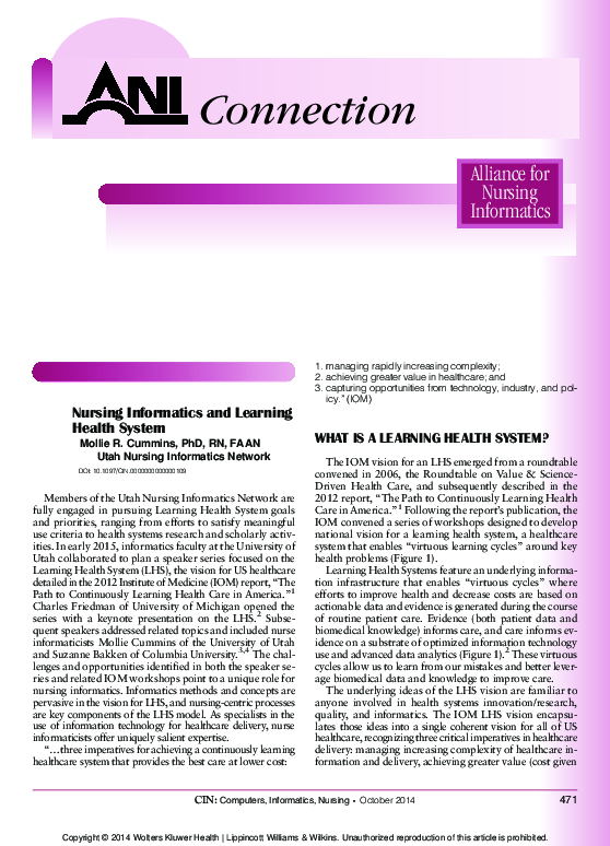 (PDF) Nursing Informatics and Learning Health System