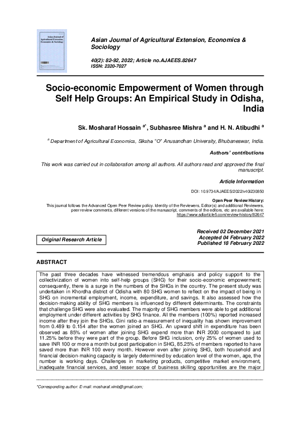(PDF) Socio-economic Empowerment of Women through Self Help Groups: An ...