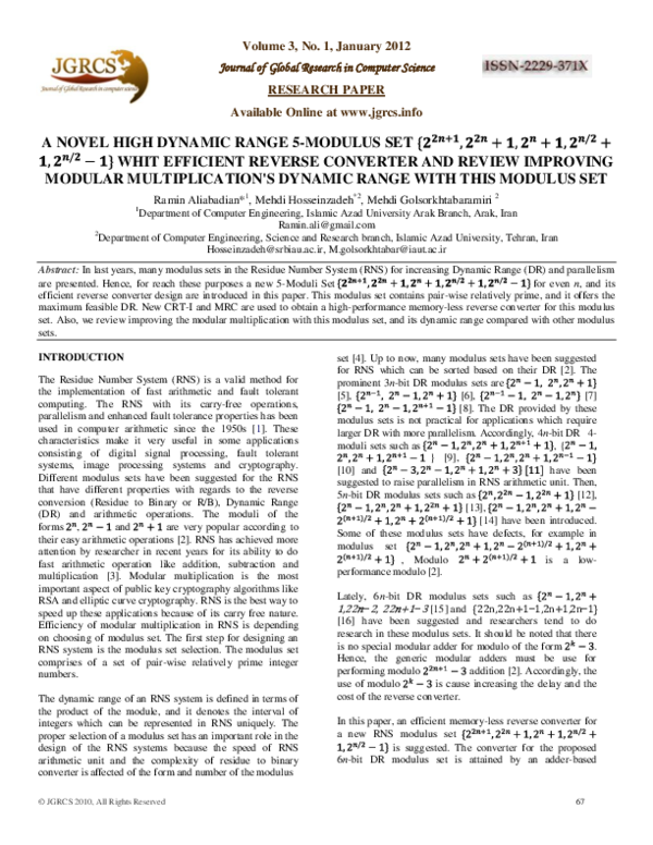 (PDF) A Novel High Dynamic Range 5-MODULUS Set Whit Efficient Reverse ...