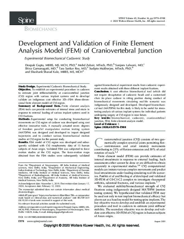 (PDF) Development and Validation of Finite Element Analysis Model (FEM ...