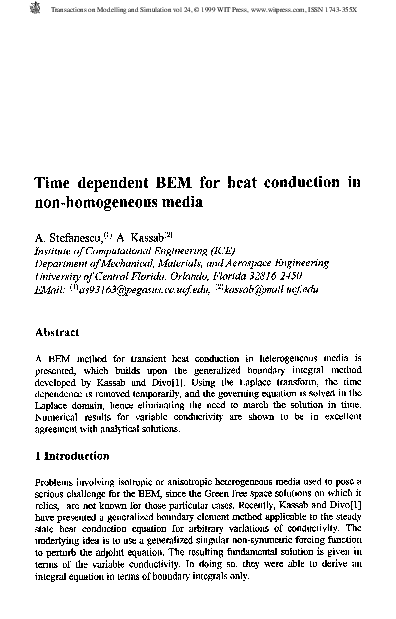 (PDF) Time Dependent BEM For Heat Conduction InNon-homogeneous Media