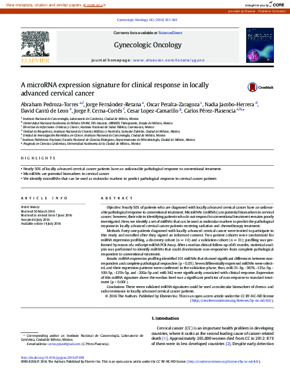 (PDF) A microRNA expression signature for clinical response in locally ...