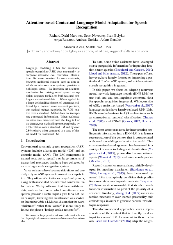 (PDF) Attention-based Contextual Language Model Adaptation for Speech ...