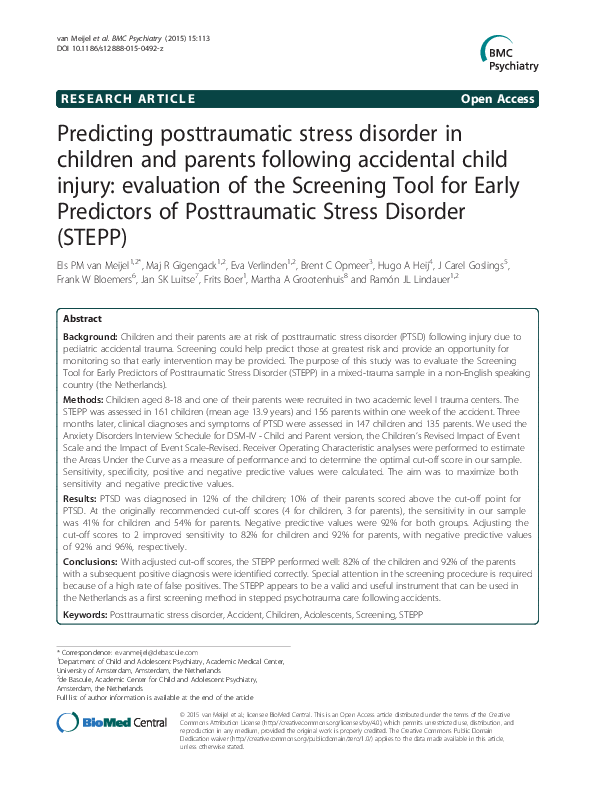 (PDF) Predicting posttraumatic stress disorder in children and parents ...