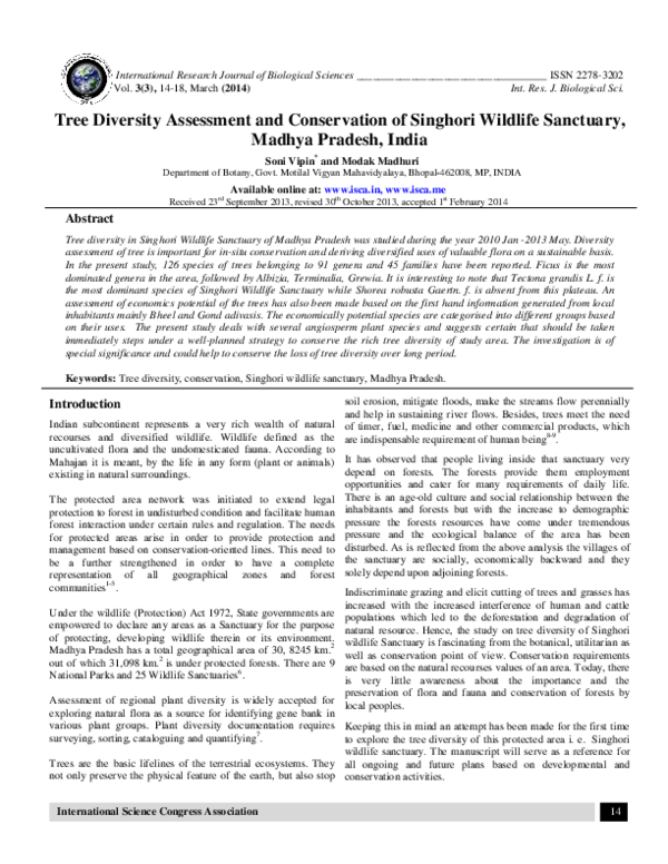 (PDF) Tree Diversity Assessment and Conservation of Singhori Wildlife ...