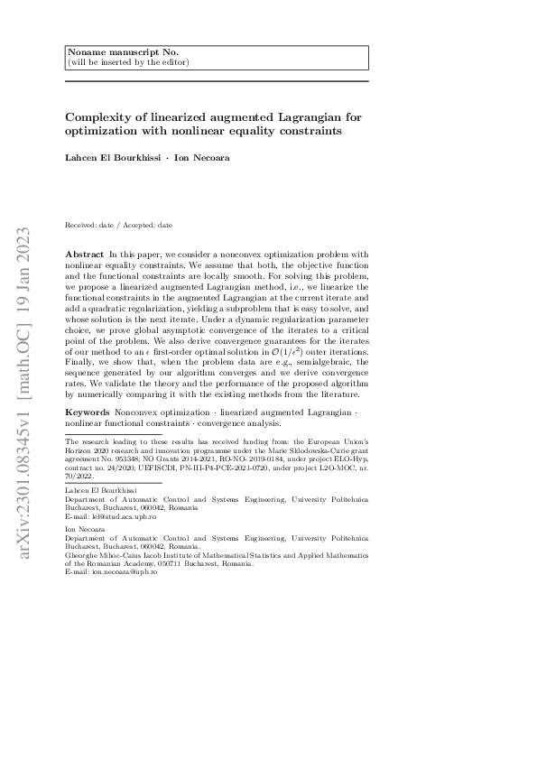 (PDF) Complexity of linearized augmented Lagrangian for optimization ...