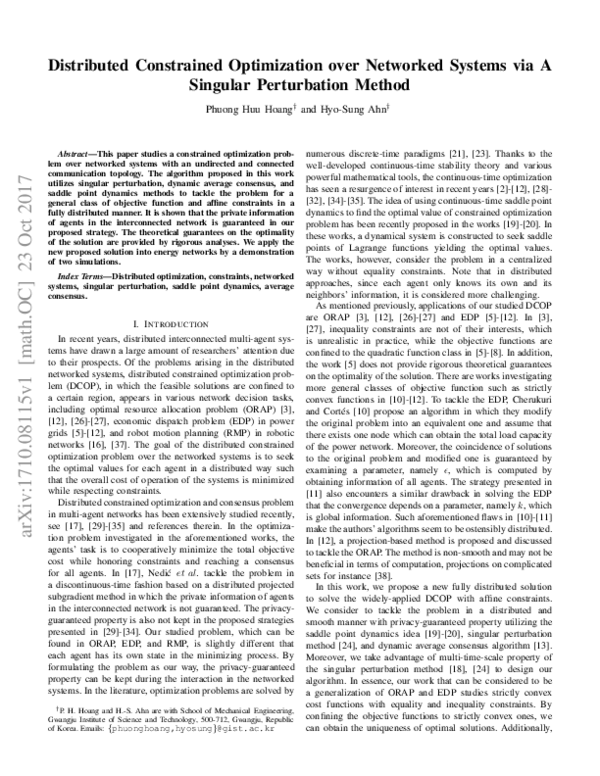 (PDF) Distributed Constrained Optimization over Networked Systems via A ...
