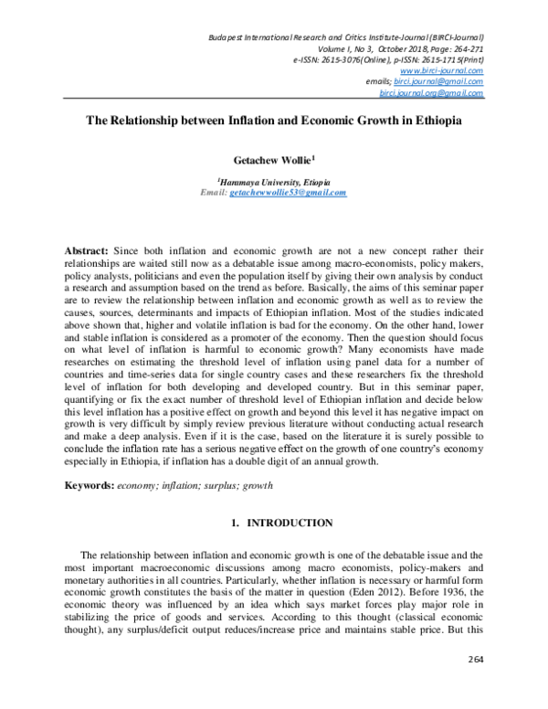 (PDF) The Relationship between Inflation and Economic Growth in Ethiopia