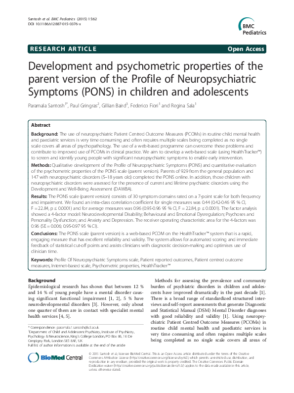 (PDF) Development and psychometric properties of the parent version of ...