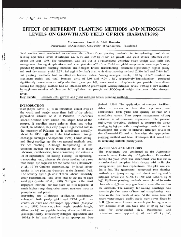 (PDF) Effect of Different Planting Methods and Nitrogen Levels on ...
