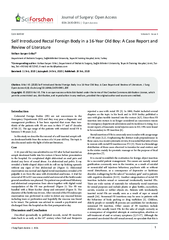 (PDF) Self Introduced Rectal Foreign Body in a 16-Year Old Boy: A Case ...